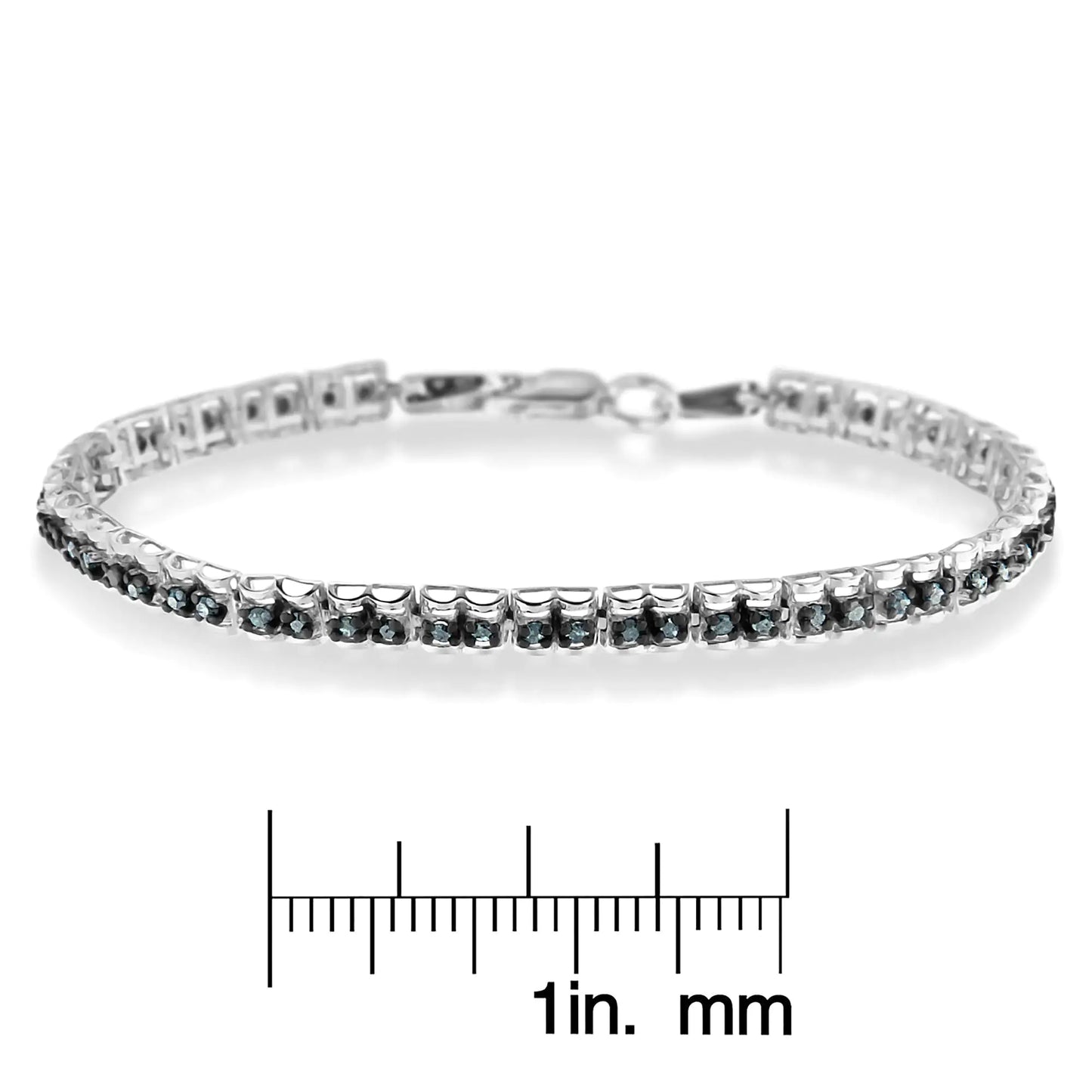 Jewelry Black Rhodium over .925 Sterling Silver 1.0 Cttw Rose Cut Diamond Double-Link 7" Tennis Bracelet (Blue Color, I1-I2 Clarity)