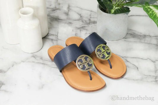 Sandali piatti in pelle blu navy Benton Band di Tory Burch