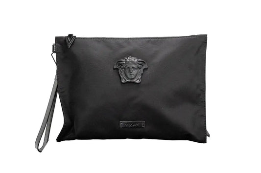 Autentica borsa a mano convertibile Versace grande in nylon nero Medusa