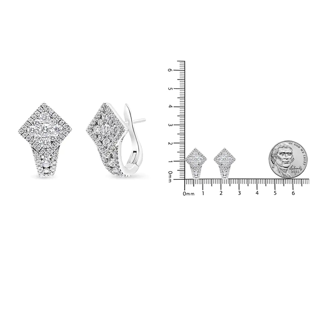 Jewelry -  18K White Gold 1 1/10 Cttw Round Diamond Cluster with Halo Hoop Huggie Earring (F-G Color, VS1-VS2 Clarity)