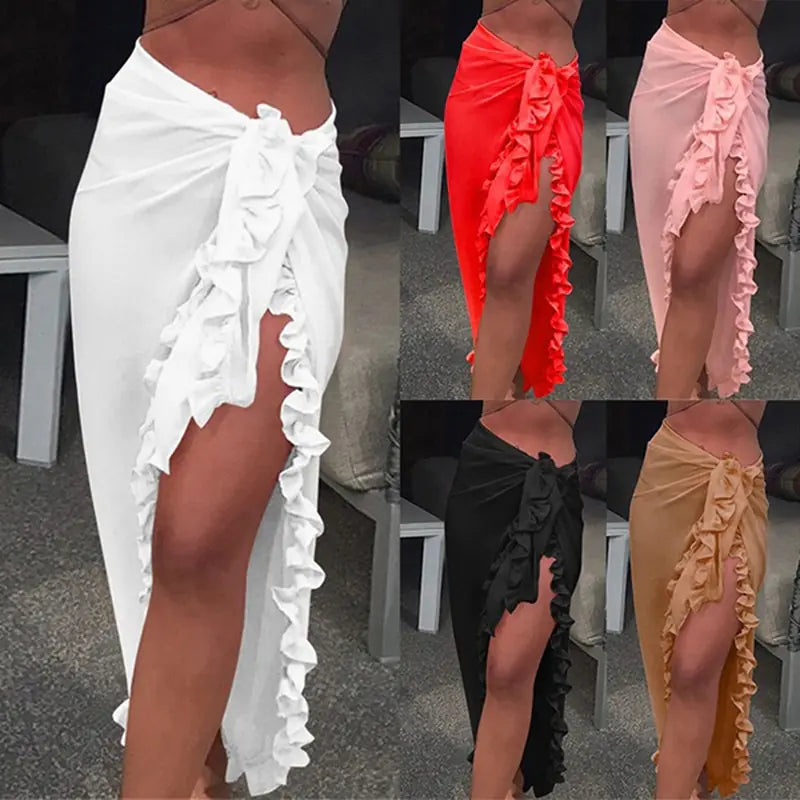 Elegante abito da spiaggia in chiffon con sarong