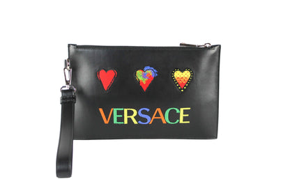 Versace Small Leather Embroidered Heart Patch Clutch