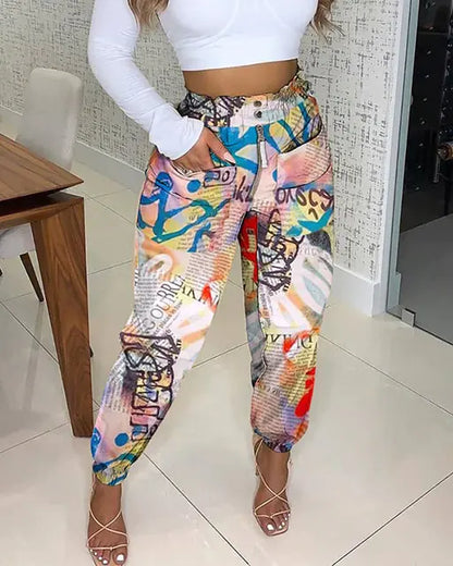 Newspaper Print High Waist Autumn