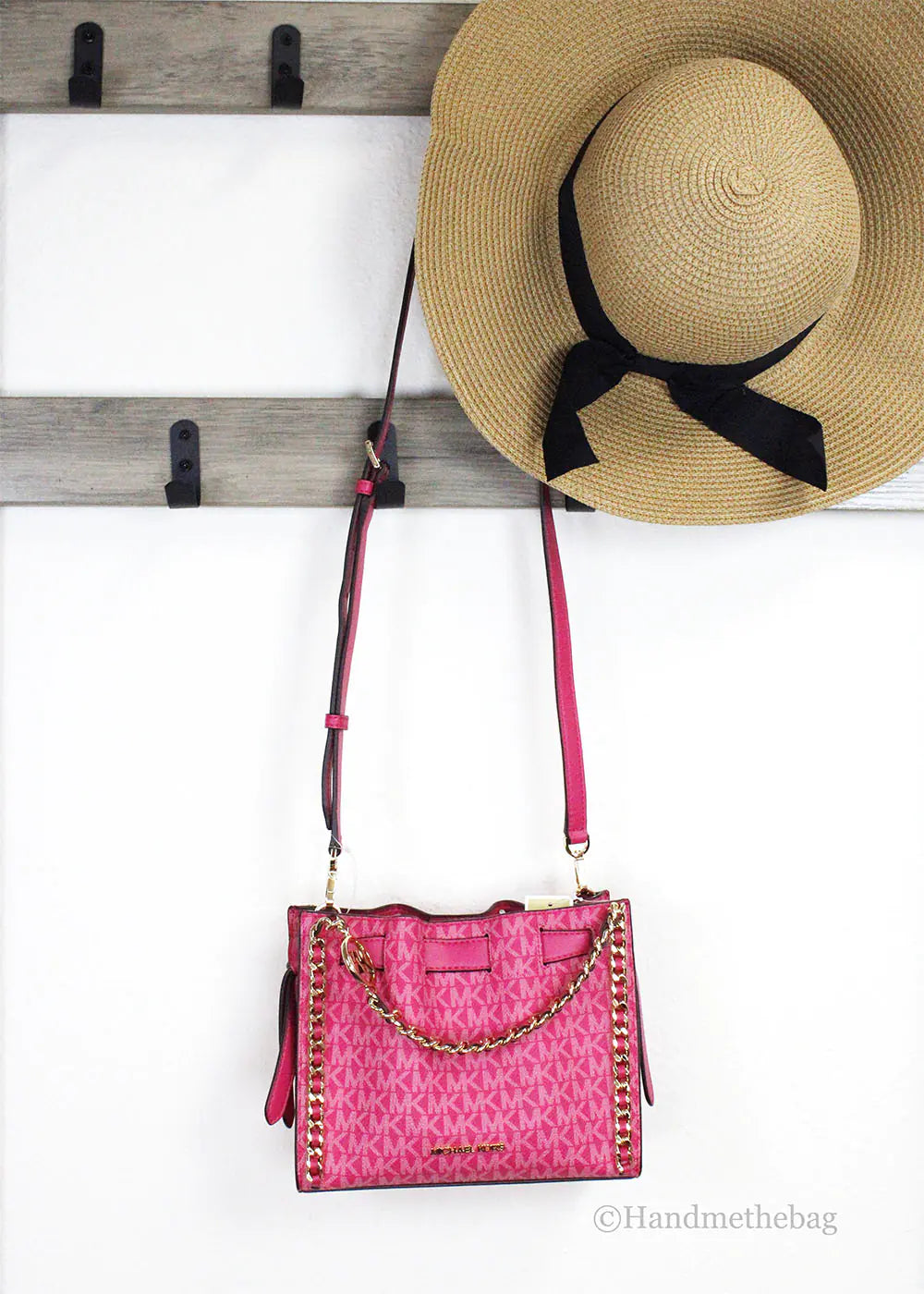 Michael Kors Mina Belted Pink PVC Chain Crossbody Bag