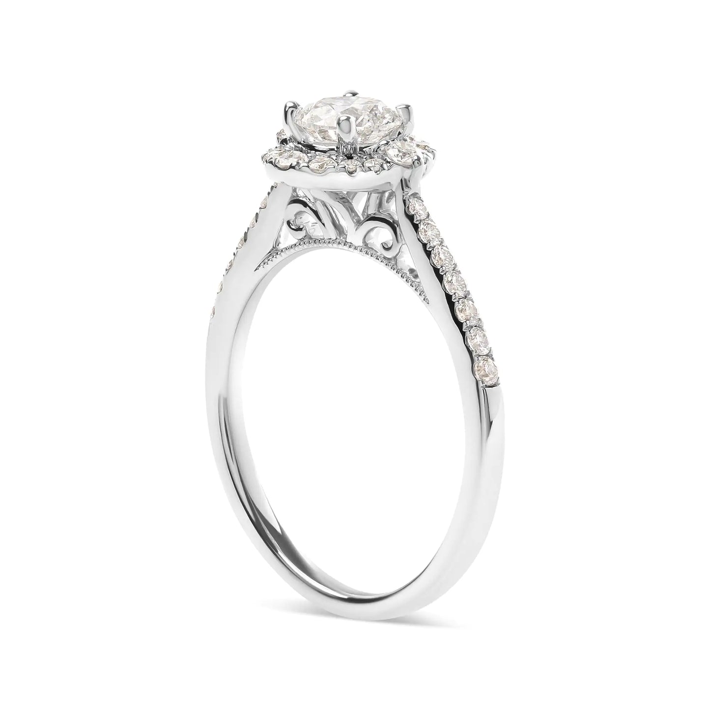 Jewelry - GIA Certified 14k White Gold 4/5 Cttw Diamond Halo Engagement Ring (G-H Color, SI1-SI2 Clarity)