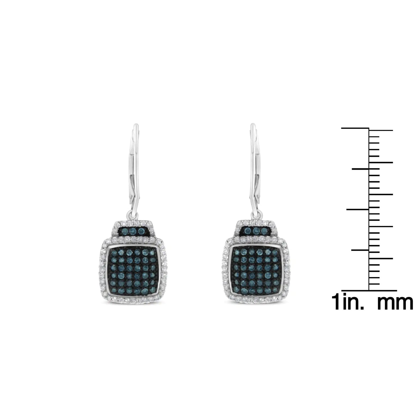 Jewelry Black Rhodium over .925 Sterling Silver ¾ Cttw Blue and White Diamond Cushion Shaped Dangle Earrings (Enhanced Blue & I-J Color, I2-I3 Clarity)