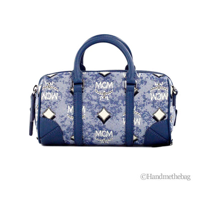 Borsa a tracolla MCM Boston Mini Blue Vintage Jacquard 