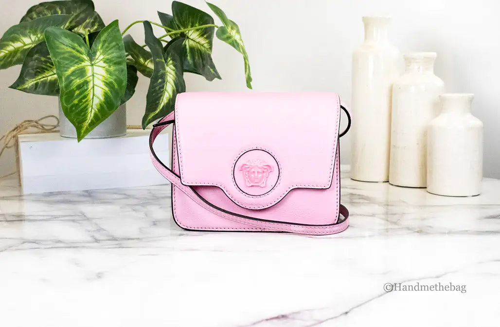 Versace La Medusa Small Pink Leather Evening Crossbody Bag