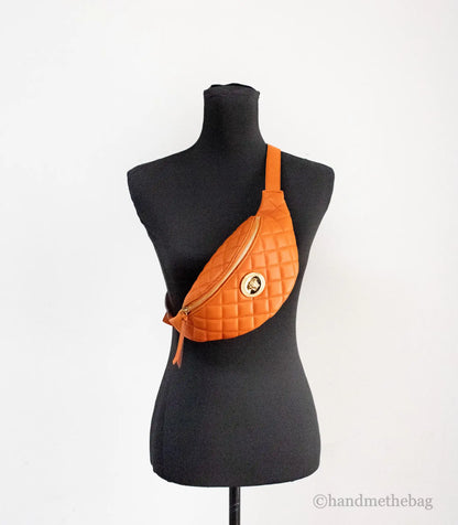 Versace Small Dark Orange Quilted Lamb Leather Belt Bag