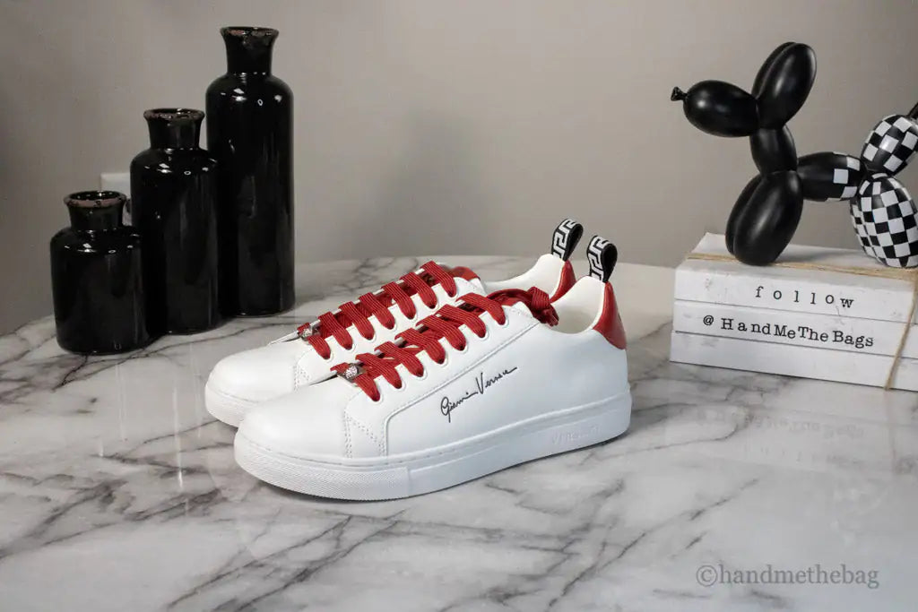 Versace White Red Vitello Leather Gianni Versace Signature Sneakers