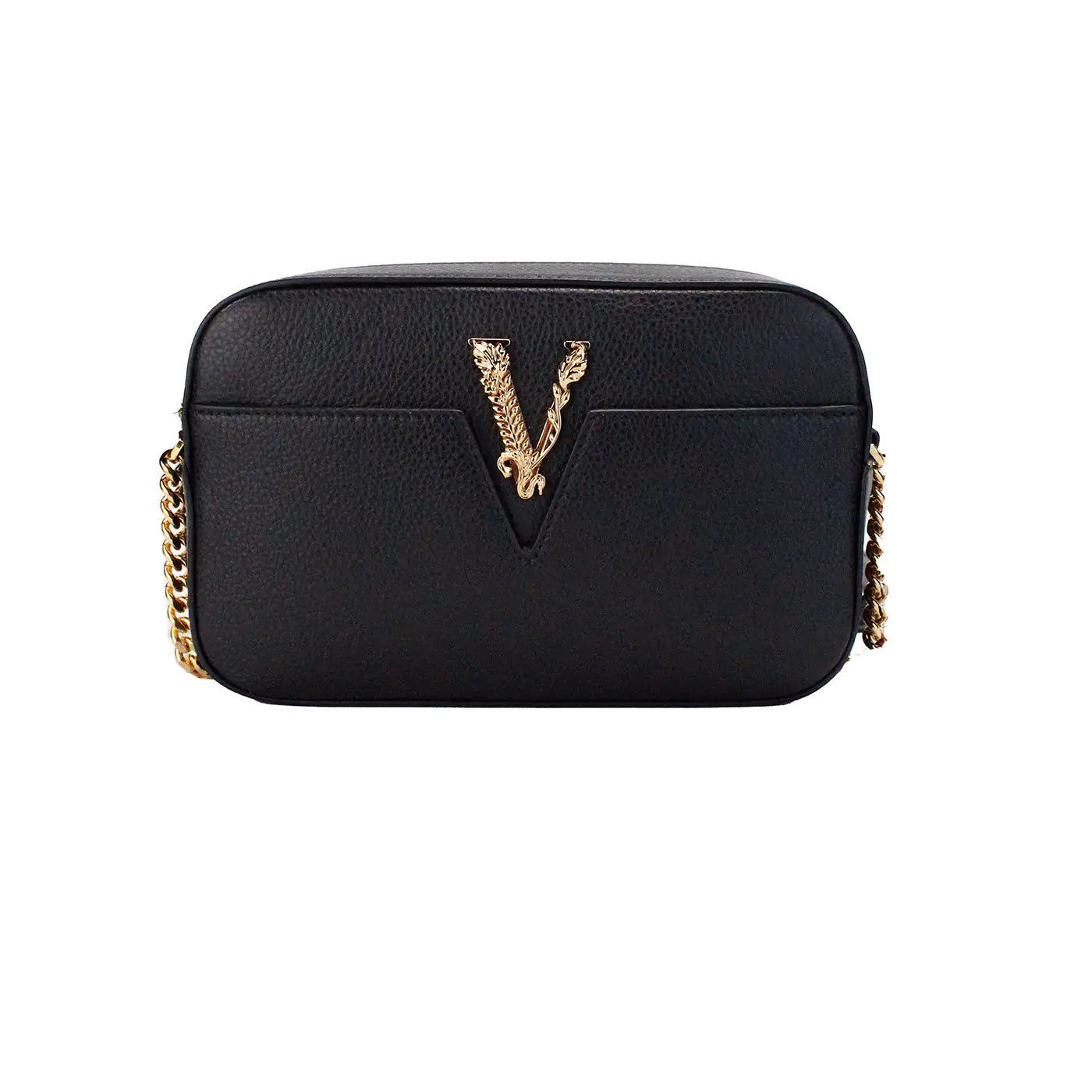 Borsa a tracolla piccola in pelle nera Versace Virtus autentica