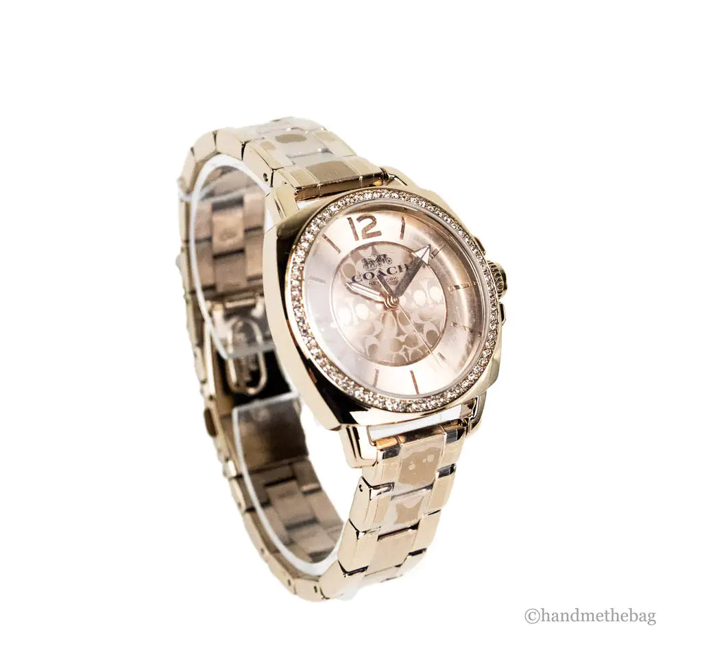 Coach Boyfriend Crystal Bezel Champagne Gold Toned Watch