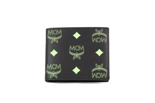 MCM Small Black Summer Green Smooth Visetos Monogram Wallet