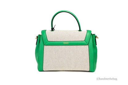 Bolso de mano pequeño de lona con cuerda verde brillante de Versace