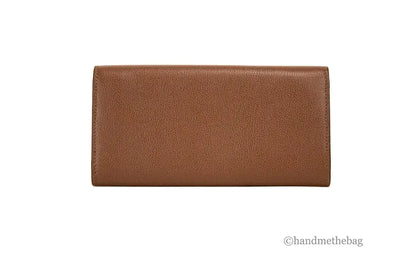 Burberry Porter Tan Leather Branded Embossed Clutch Flap Wallet