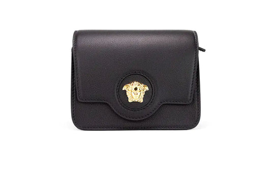 Versace La Medusa Small Black Leather Evening Crossbody Bag