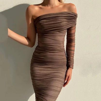 Sexy Mesh Dress Diagonal Backless