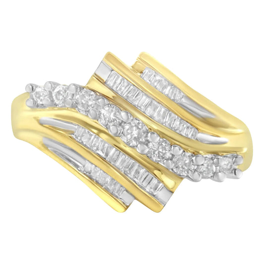 Jewelry - 10K Yellow Gold Round and Baguette Diamond-Cut Ring (1/2 Cttw, I-J Color, I1-I2 Clarity)