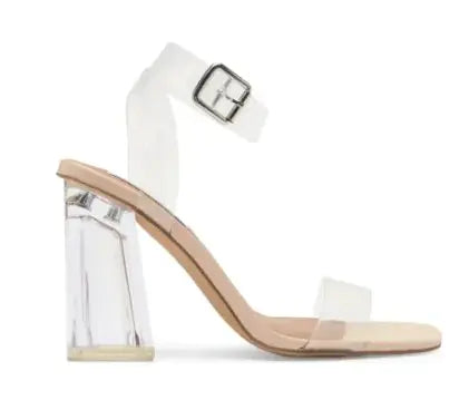 "Rainbow Galore Top Pick" Elegant Steve Madden Hundred Clear Block Heel Sandal