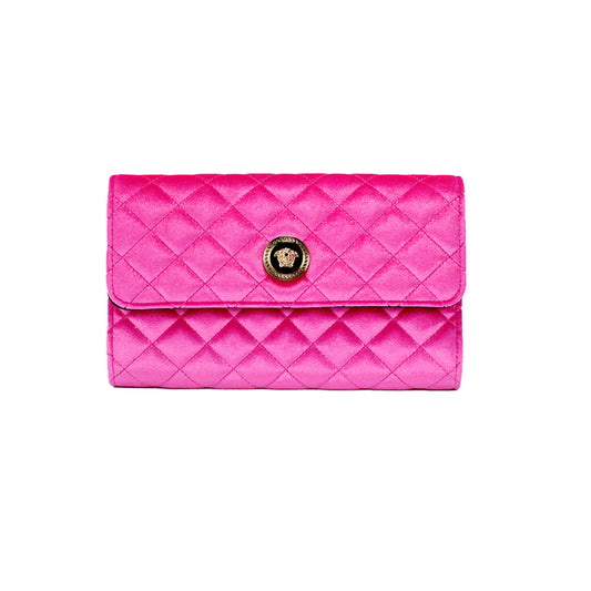 Versace Evening Crossbody Clutch Medusa Fuchsia Soft Quilted Fabric