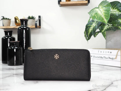 Tory Burch Emerson Black Leather L- Zip Continental Wallet