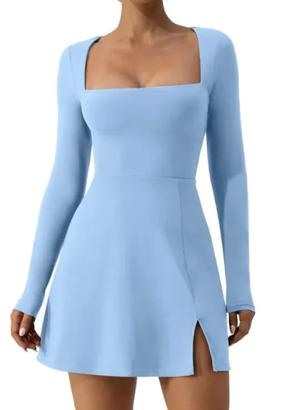 "2024 Hot" Women's Square Collar Corset Long Sleeve Slit Flared