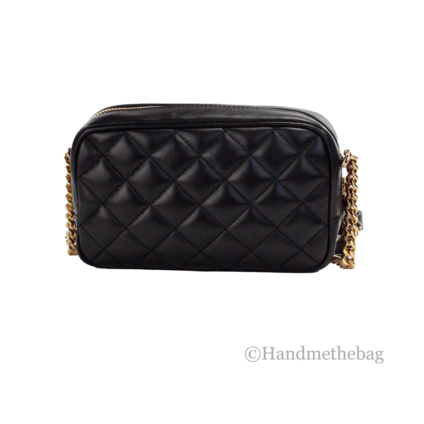 Versace Small Quilted Black Leather Chain Camera Crossbody