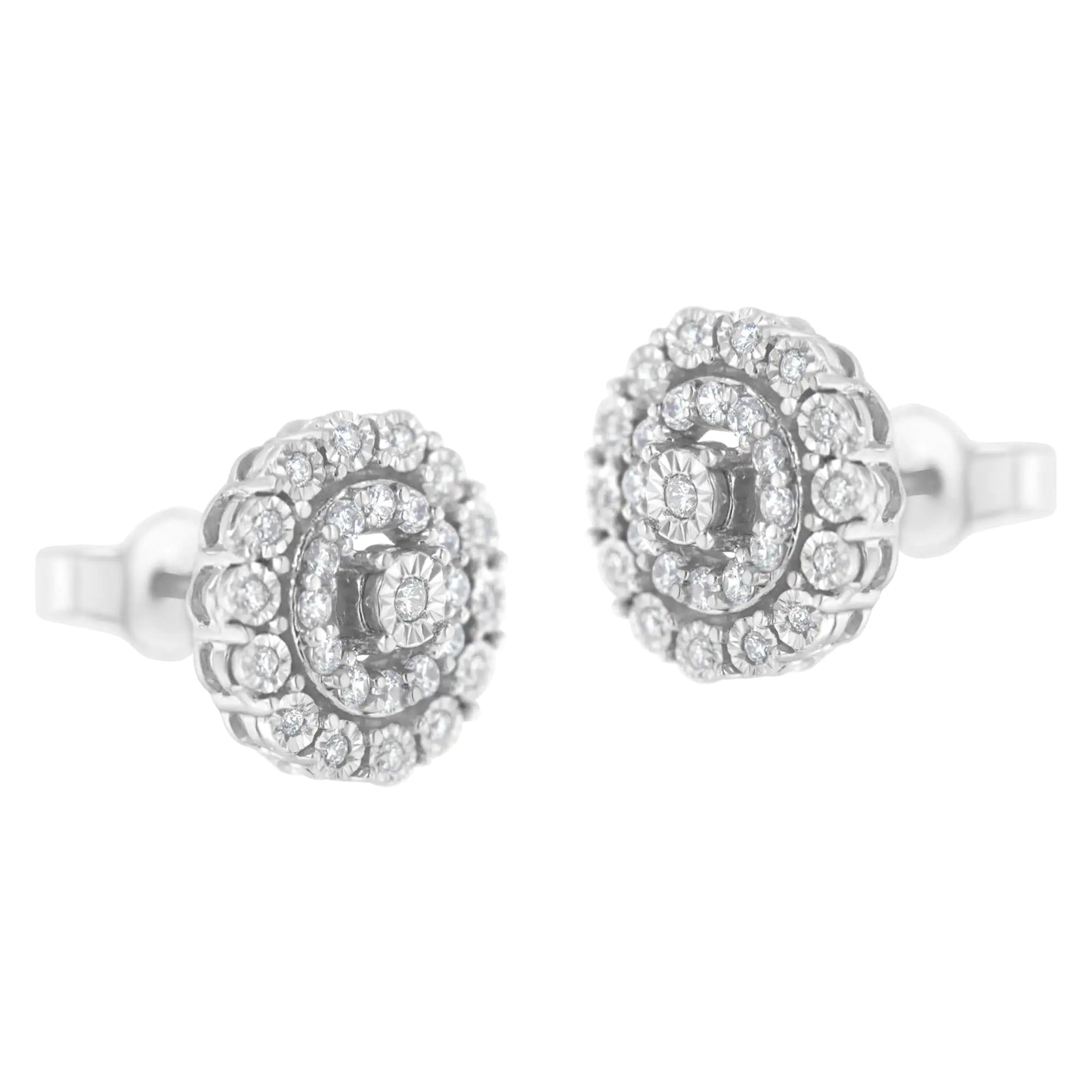 Jewelry - 10KT White Gold 1/2 cttw Double Halo Brilliant Round-Cut Diamond Stud Earrings (I-J Clarity, I2-I3 Color)