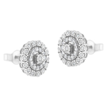 Jewelry - 10KT White Gold 1/2 cttw Double Halo Brilliant Round-Cut Diamond Stud Earrings (I-J Clarity, I2-I3 Color)