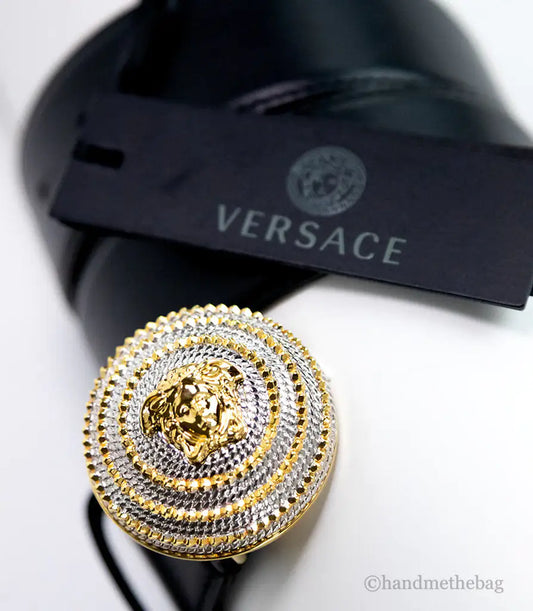 "Rainbow Galore Top Pick" Versace Adjustable Belt Leather Round Ridged Medusa Emblem