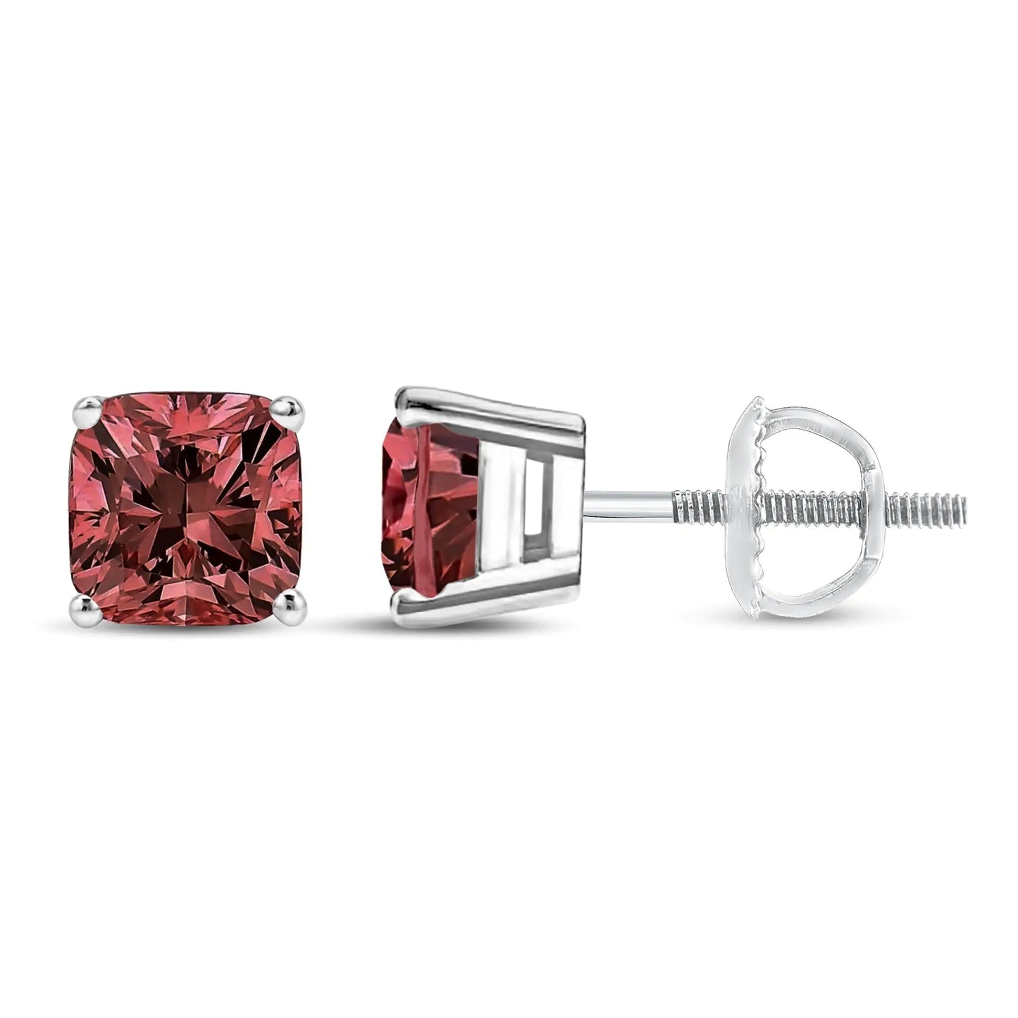 Jewelry - 14K White Gold Lab Grown Pink Cushion 4-Prong Set Classic Diamond Solitaire Stud Earrings (Pink Color, VS1-VS2 Clarity)