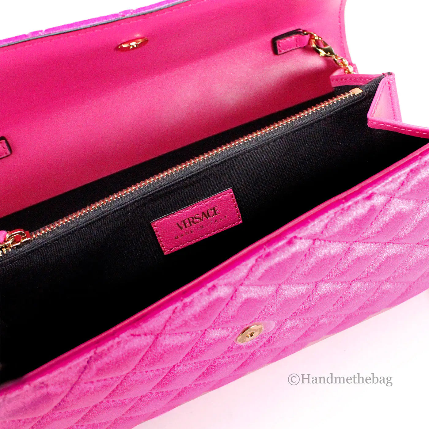 Versace Evening Crossbody Clutch Medusa Fuchsia Soft Quilted Fabric