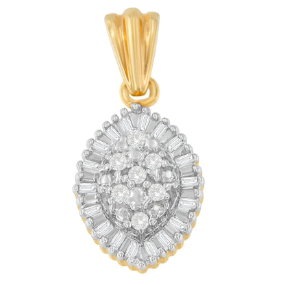 Gioielli - Collana con ciondolo a forma di alone ovale con diamanti taglio baguette e rotondo da 1/4 ct in oro giallo 10K (IJ, I1-I2)