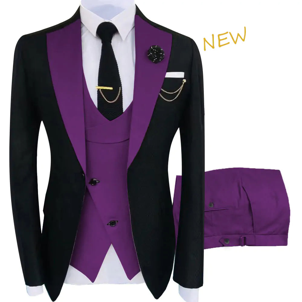 Elegant Luxury Men's 3-Piece Tuxedo Set - Jacket, Trousers, Vest