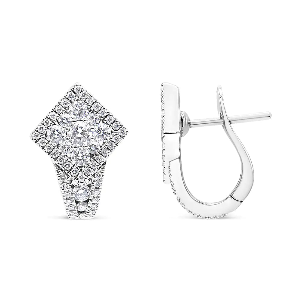 Jewelry -  18K White Gold 1 1/10 Cttw Round Diamond Cluster with Halo Hoop Huggie Earring (F-G Color, VS1-VS2 Clarity)