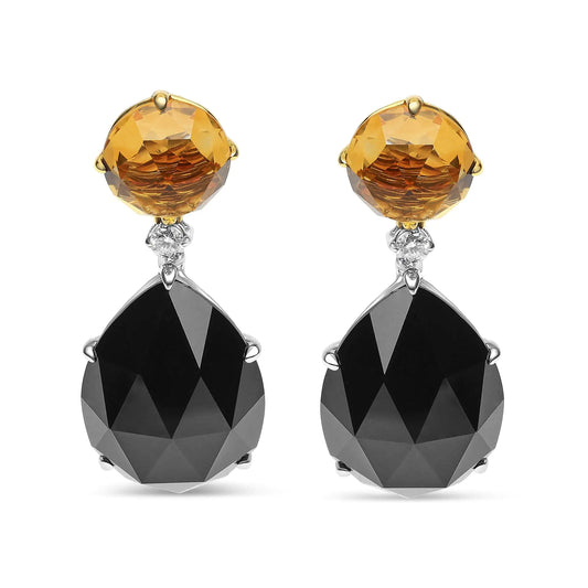 Jewelry -  18K White and Yellow Gold 1/5 Cttw Diamond with Round Yellow Citrine and 20x15mm Pear Cut Black Onyx Gemstone Dangle Earring (G-H Color, SI1-SI2 Clarity)