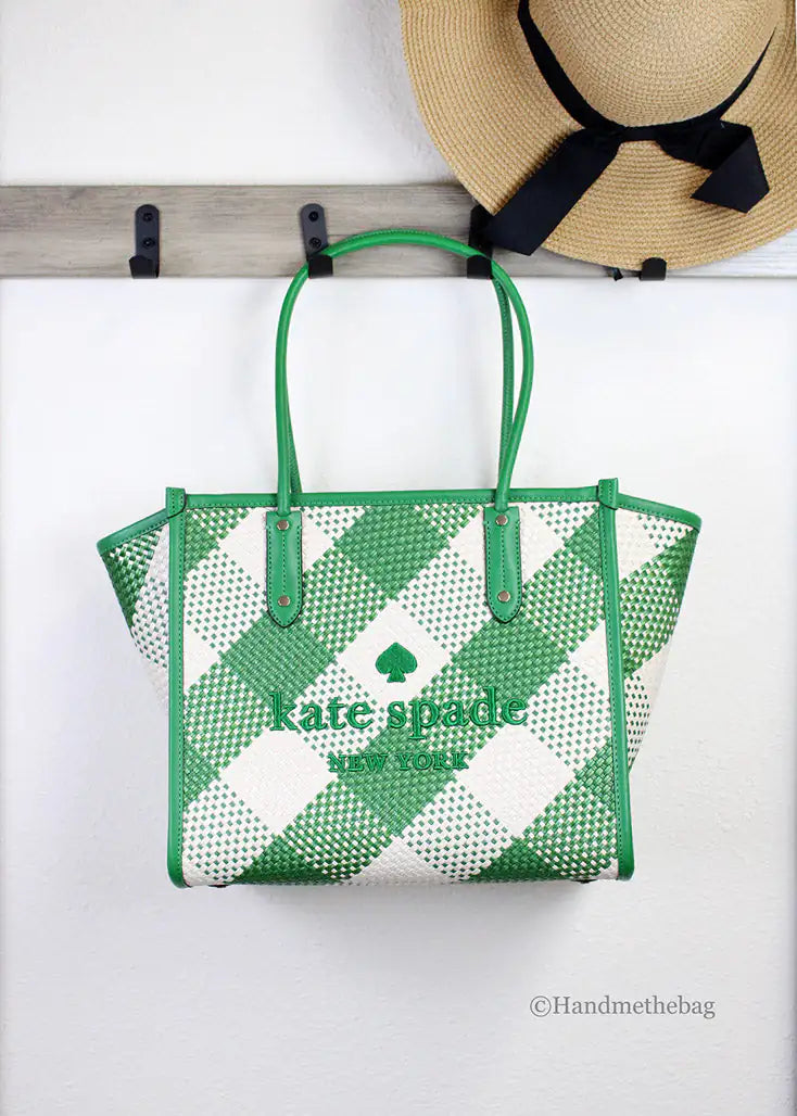 Kate Spade Ella Gingham 超大号草编单肩手提包