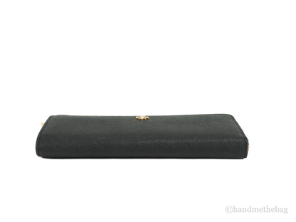 Tory Burch Emerson Black Leather L- Zip Continental Wallet