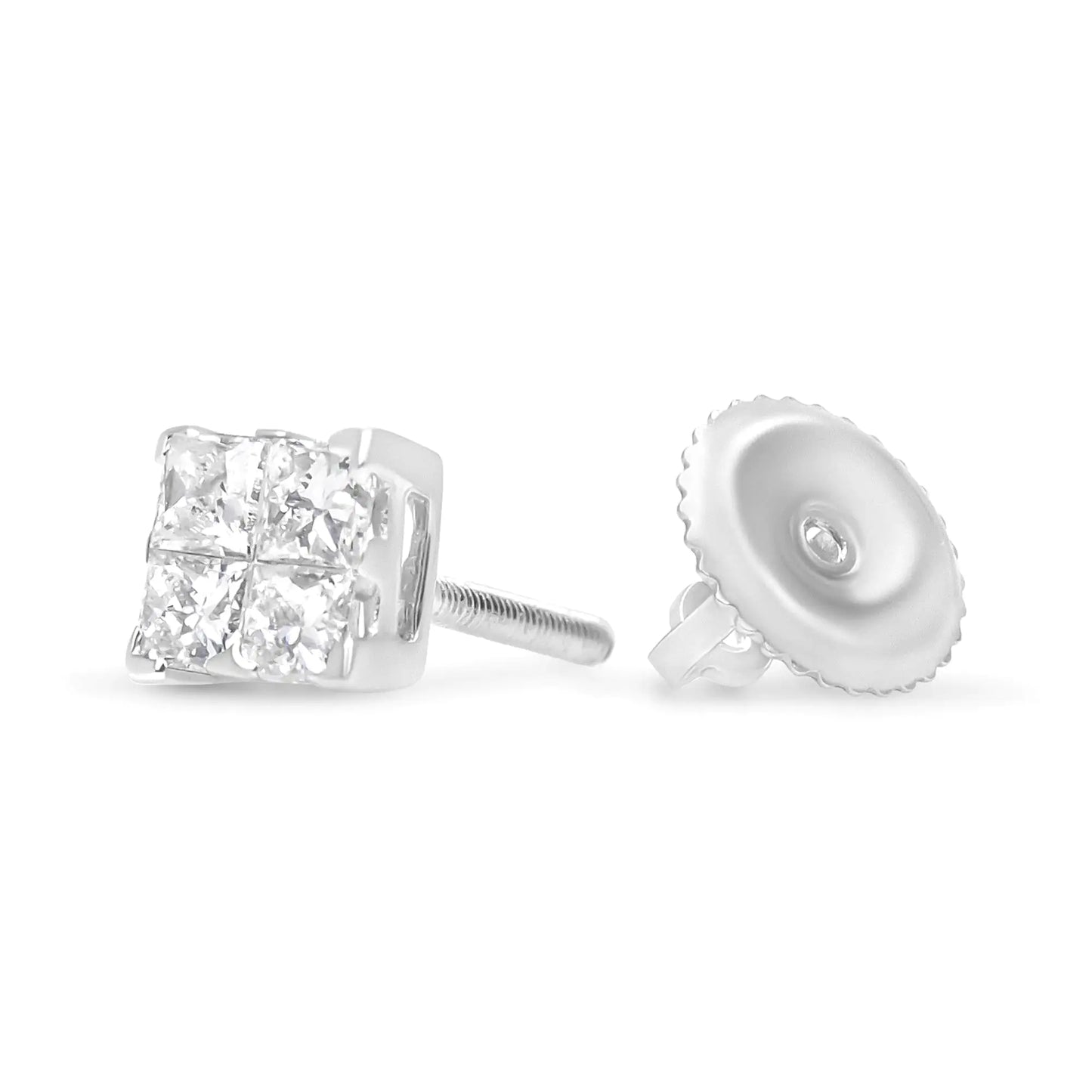 Jewelry - 14K White Gold 1/2 Cttw Invisible-Set Princess Diamond Quad Cluster Stud Earrings (H-I Color, SI1-SI2 Clarity)