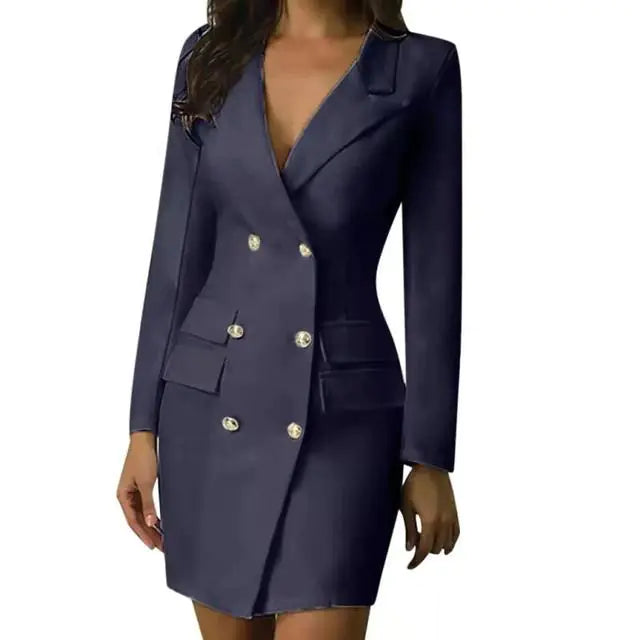 Elegant Women's Double-Breasted Blazer Dress