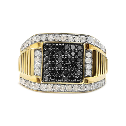 Jewelry - Men's 14K Yellow Gold Plated .925 Sterling Silver 1 1/2 Cttw White and Black Treated Diamond Cluster Ring (Black / I-J Color, I2-I3 Clarity)