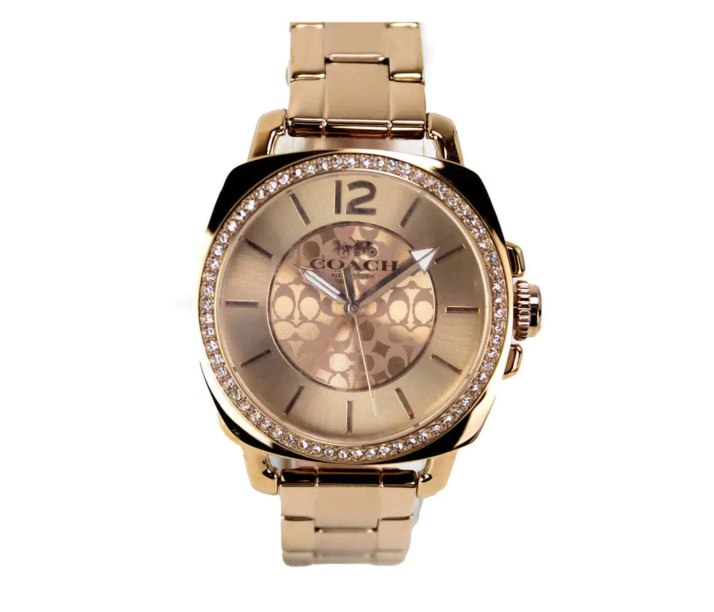 Coach Boyfriend Crystal Bezel Rose Gold Toned Wrist Watch