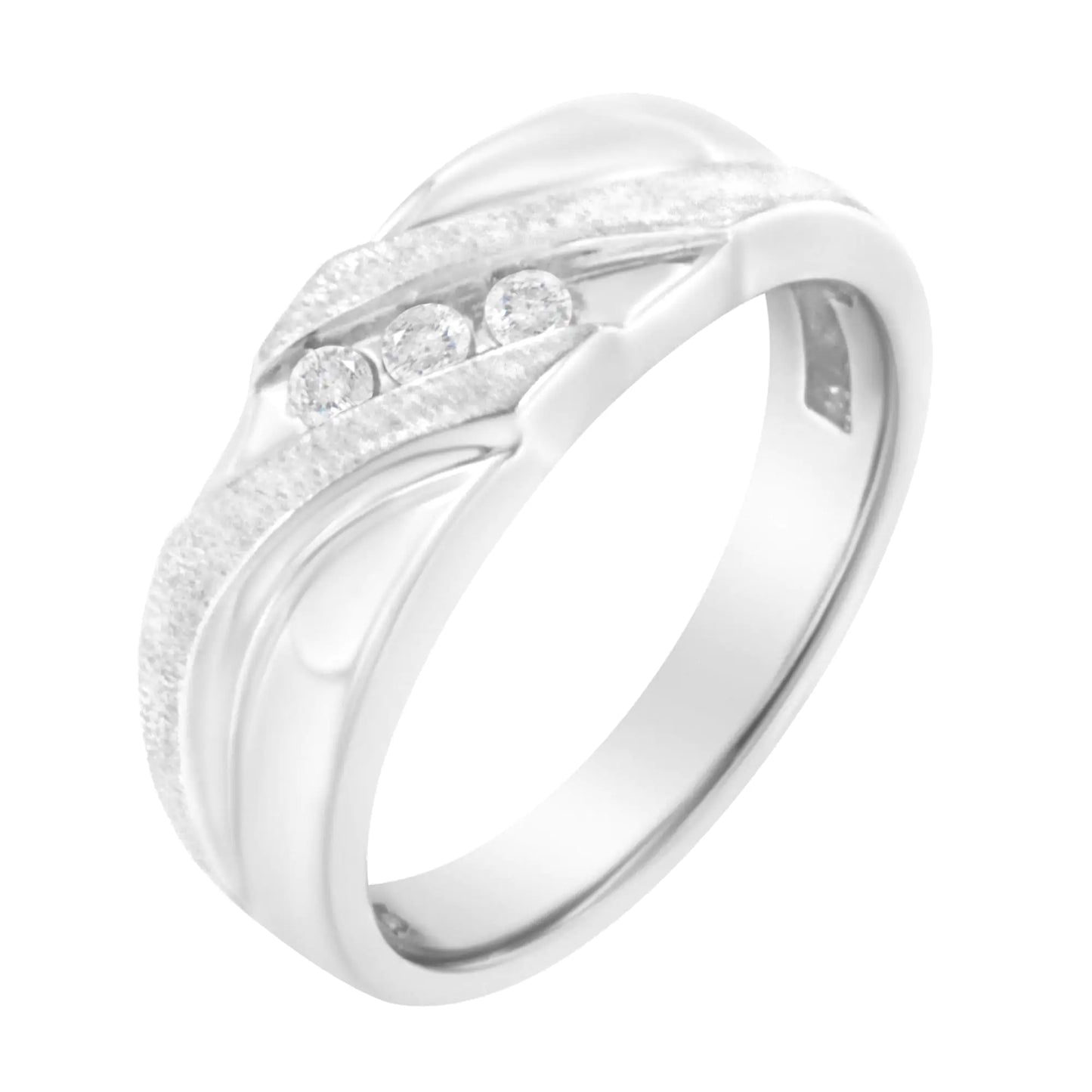 Jewelry - 10K White Gold 1/10 Cttw Diamond Men's Three Stone Channel Set Diamond Wedding Ring (I-J Color, I1-I2 Clarity)