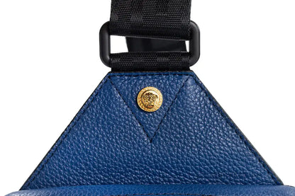 Zaino a tracolla piccolo in pelle Versace Medusa Navy autentico