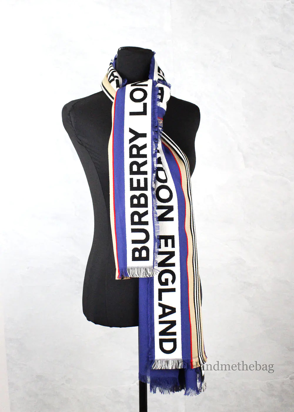 Burberry Ribbon Denim Blue England Heritage Stripe Cotton Scarf