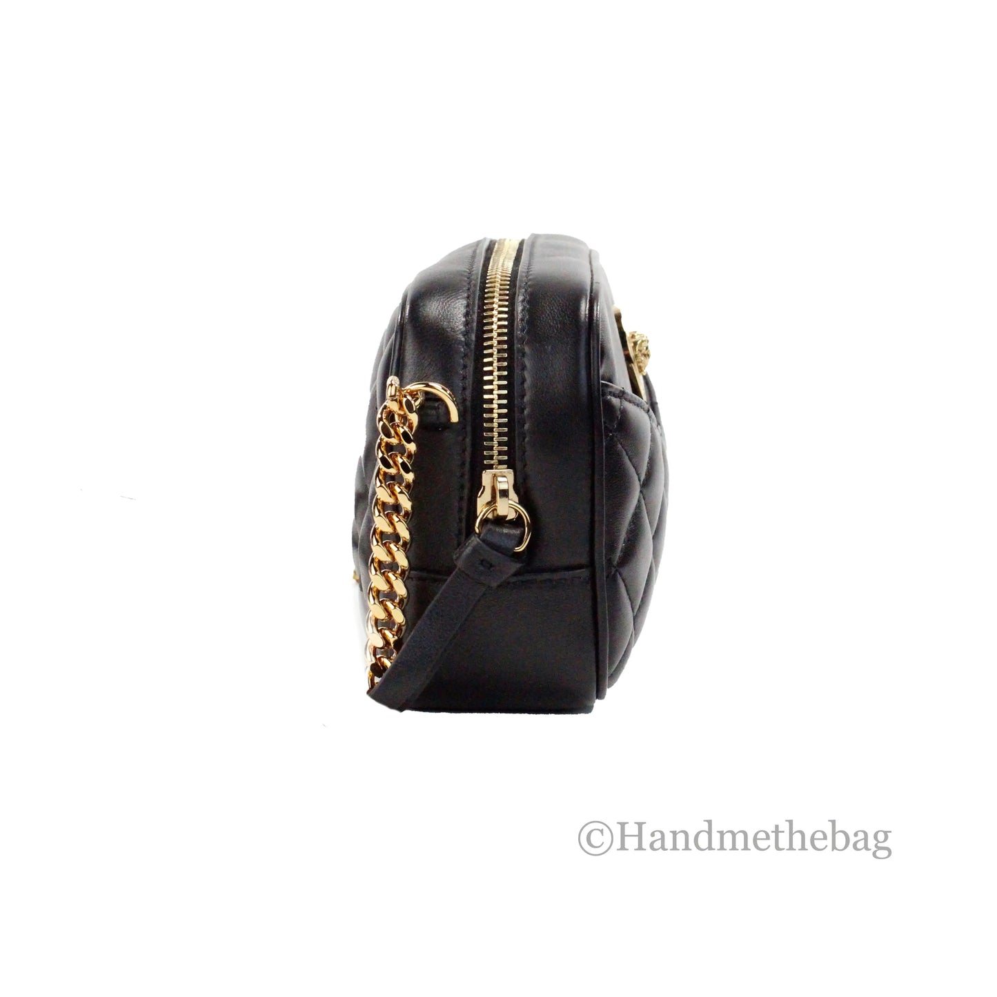 Versace Small Quilted Black Leather Chain Camera Crossbody