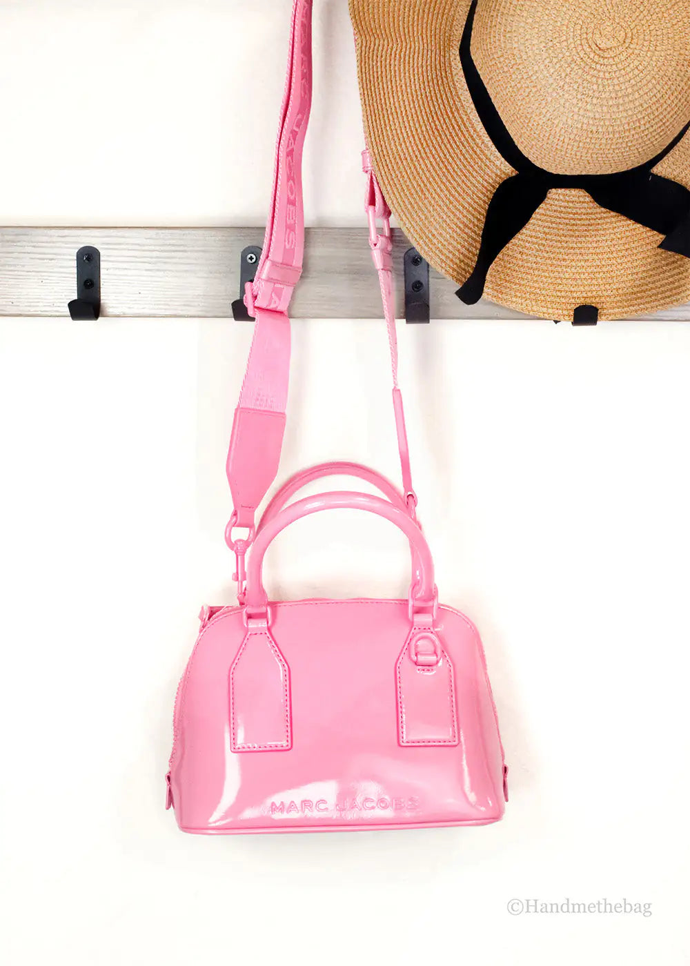 Marc Jacobs Small Candy Pink Patent Dome Satchel Crossbody Bag