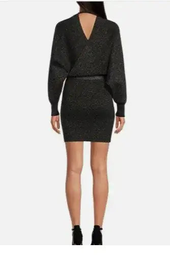 Elegant Gianni Bini Alston Black Silver Long Sleeve Dress Sweater Mini Dress