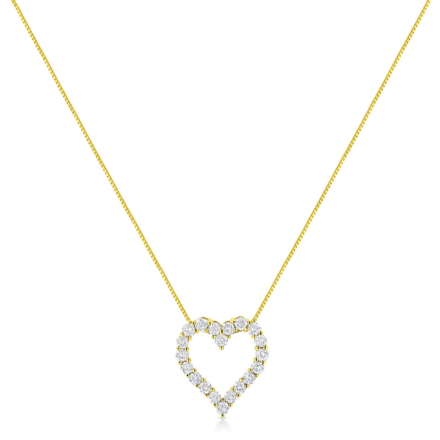 Gioielli - Collana con ciondolo classico a forma di cuore aperto da 18" in argento sterling .925 placcato oro giallo 14K con diamanti taglio rotondo da 2,0 ct (colore KL, purezza I2-I3)