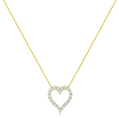 Gioielli - Collana con ciondolo classico a forma di cuore aperto da 18" in argento sterling .925 placcato oro giallo 14K con diamanti taglio rotondo da 2,0 ct (colore KL, purezza I2-I3)